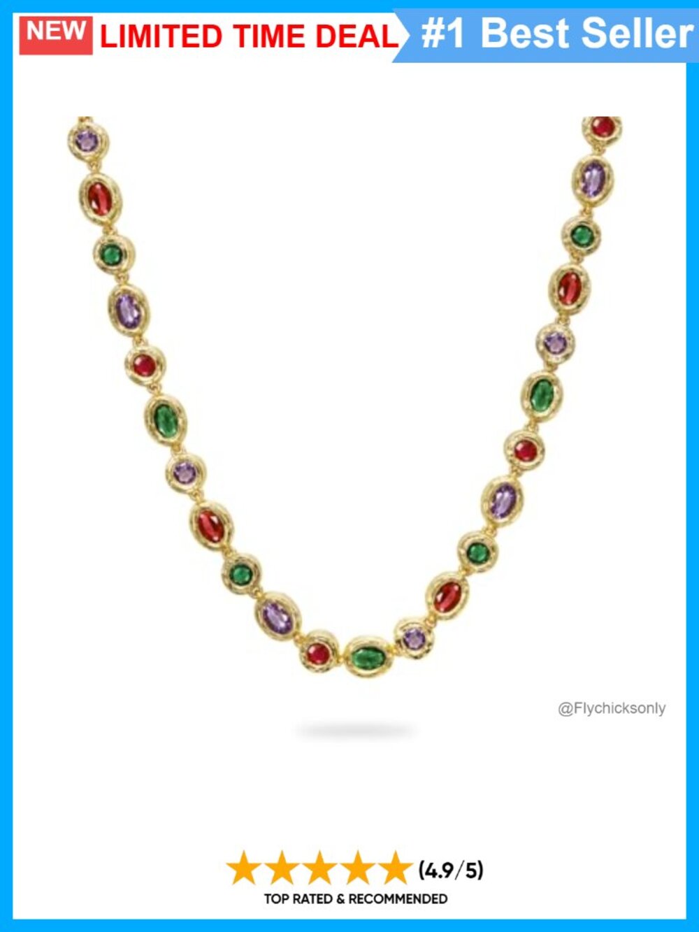 18K Gold Plated Gemstone Necklace Adjustable Chain